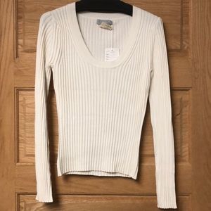 Farhi Ribbed White Long Sleeve Tee